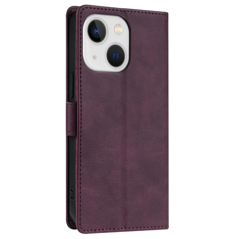 N.BEKUS CSJ-001 For iPhone 15 Case Solid Color Leather Phone Cover with 3 Card Holder - Wine Red
