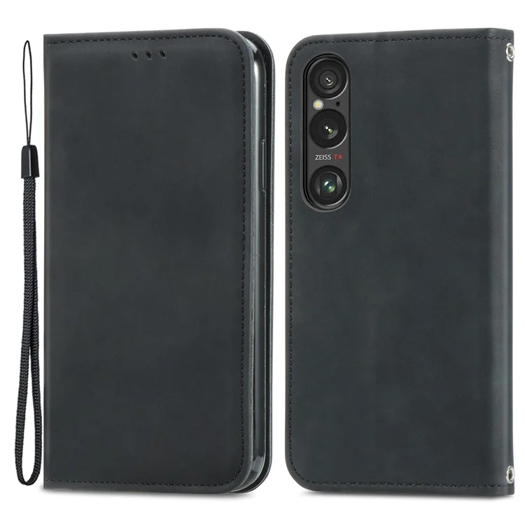 Für Sony Xperia 1 VI-Gehäuse Haut-Touch PU-Leder-Geldbörse Ständer Flip-Handyhülle - Schwarz