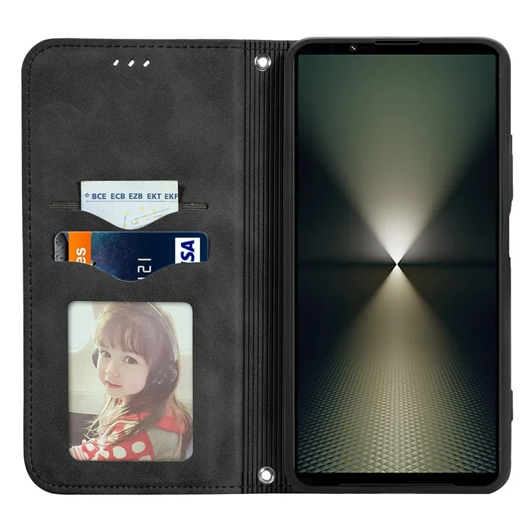Für Sony Xperia 1 VI-Gehäuse Haut-Touch PU-Leder-Geldbörse Ständer Flip-Handyhülle - Schwarz