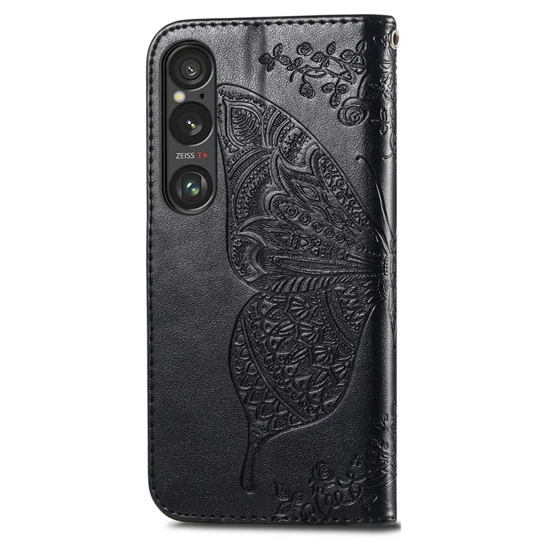 For Sony Xperia 1 VI Case Butterfly Pattern PU Leather Flip Phone Cover - Black