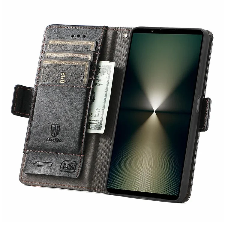 For Sony Xperia 1 VI Phone Cases CASENEO PU Leather Cover Stand with RFID Blocking Wallet - Black
