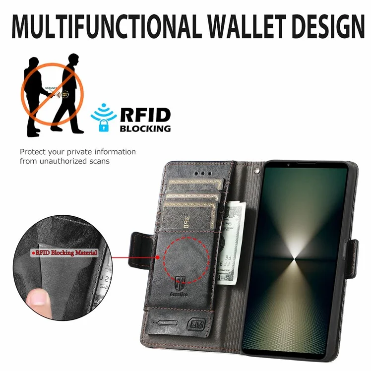For Sony Xperia 1 VI Phone Cases CASENEO PU Leather Cover Stand with RFID Blocking Wallet - Black
