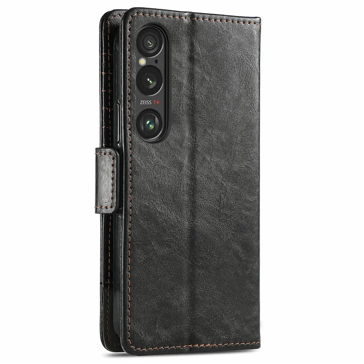 For Sony Xperia 1 VI Phone Cases CASENEO PU Leather Cover Stand with RFID Blocking Wallet - Black