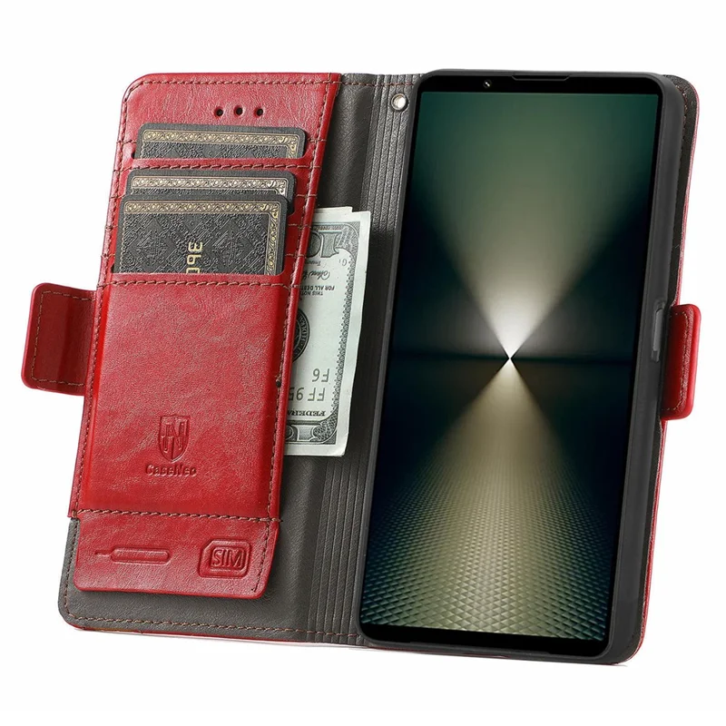 For Sony Xperia 1 VI Phone Cases CASENEO PU Leather Cover Stand with RFID Blocking Wallet - Red