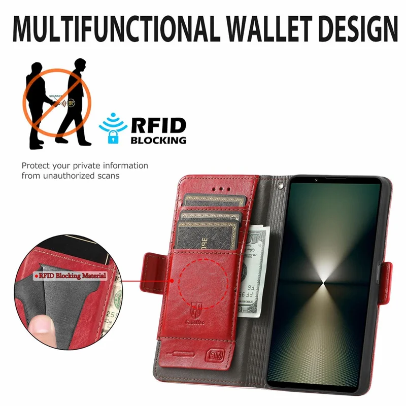 For Sony Xperia 1 VI Phone Cases CASENEO PU Leather Cover Stand with RFID Blocking Wallet - Red