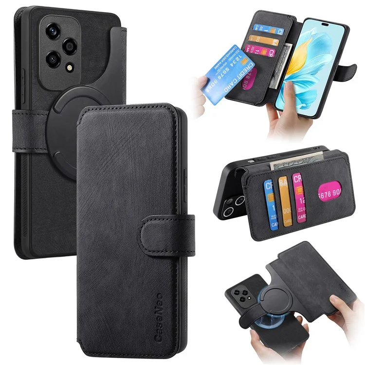 CASENEO MW-03 Para Honor 200 Lite Funda Retro de Piel Bloqueo RFID Soporte para Teléfono - Negro 
