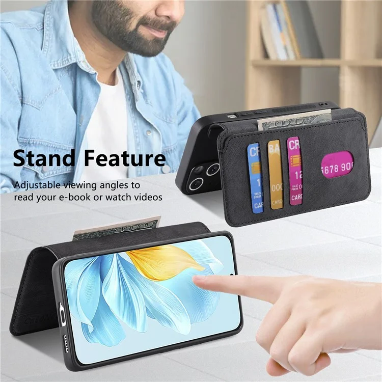 CASENEO MW-03 Para Honor 200 Lite Funda Retro de Piel Bloqueo RFID Soporte para Teléfono - Negro 