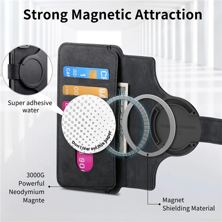 CASENEO MW-03 Para Honor 200 Lite Funda Retro de Piel Bloqueo RFID Soporte para Teléfono - Negro 