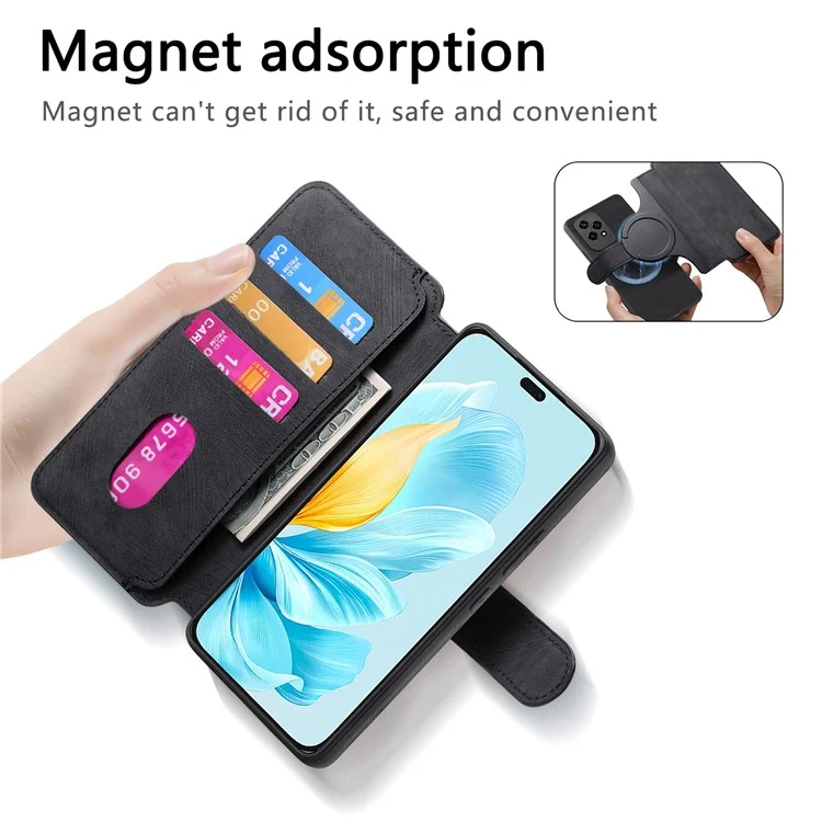CASENEO MW-03 Para Honor 200 Lite Funda Retro de Piel Bloqueo RFID Soporte para Teléfono - Negro 