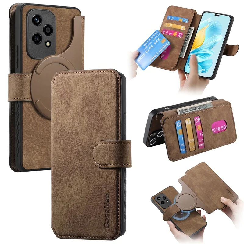 For Honor 200 Lite Magnetic Case CASENEO Detachable Leather Phone Wallet Cover - Brown