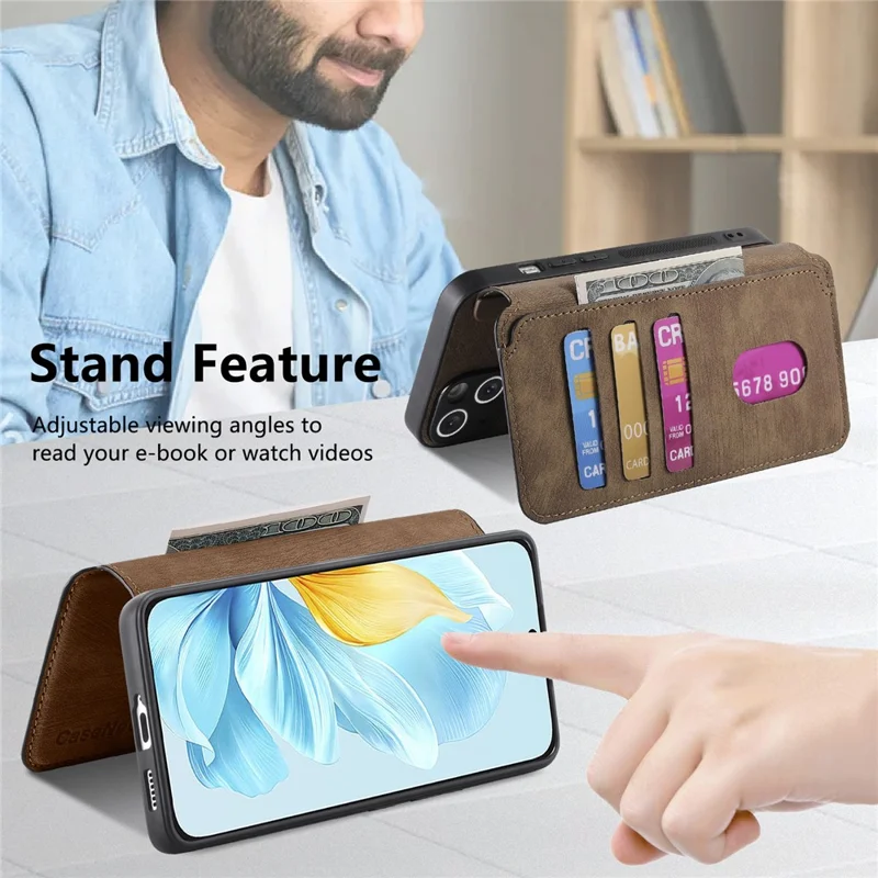 For Honor 200 Lite Magnetic Case CASENEO Detachable Leather Phone Wallet Cover - Brown