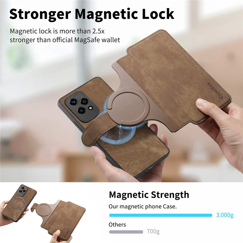 For Honor 200 Lite Magnetic Case CASENEO Detachable Leather Phone Wallet Cover - Brown
