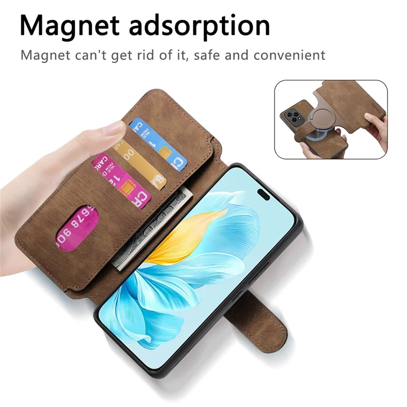 For Honor 200 Lite Magnetic Case CASENEO Detachable Leather Phone Wallet Cover - Brown