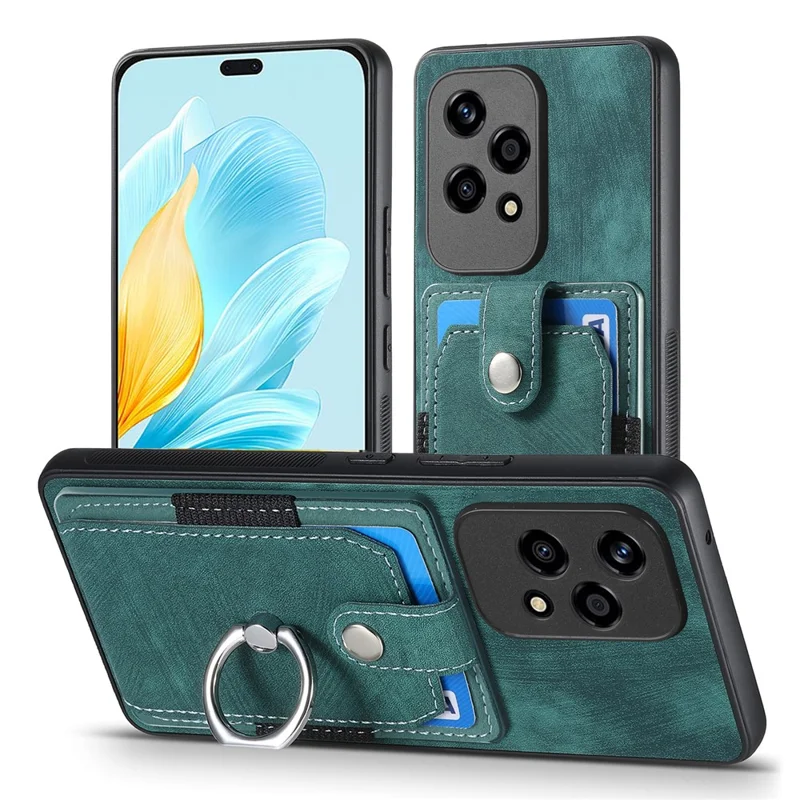 D2 for Honor 200 Lite Case Card Slots Retro PU+TPU Cover with Kickstand - Green