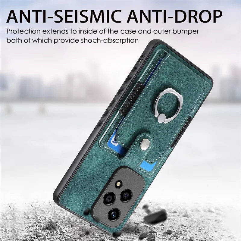 D2 for Honor 200 Lite Case Card Slots Retro PU+TPU Cover with Kickstand - Green