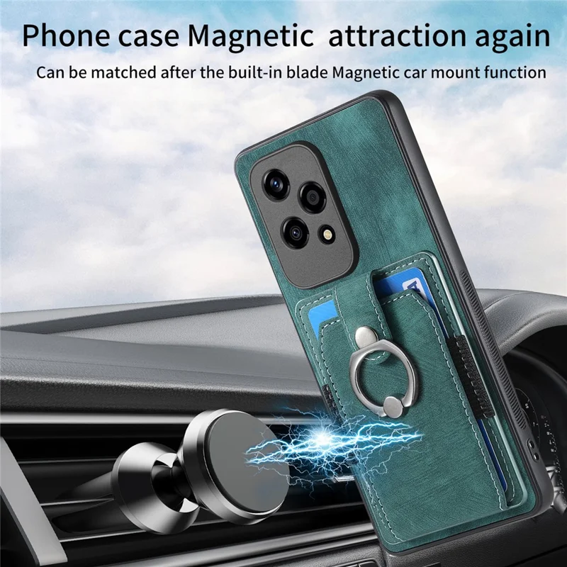 D2 for Honor 200 Lite Case Card Slots Retro PU+TPU Cover with Kickstand - Green