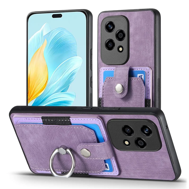 D2 for Honor 200 Lite Case Card Slots Retro PU+TPU Cover with Kickstand - Purple