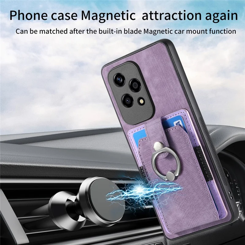D2 for Honor 200 Lite Case Card Slots Retro PU+TPU Cover with Kickstand - Purple