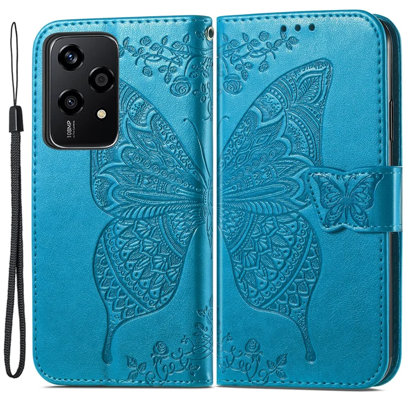 For Honor 200 Lite Case Butterfly Imprinted PU Leather Wallet Wholesale Phone Cover - Blue