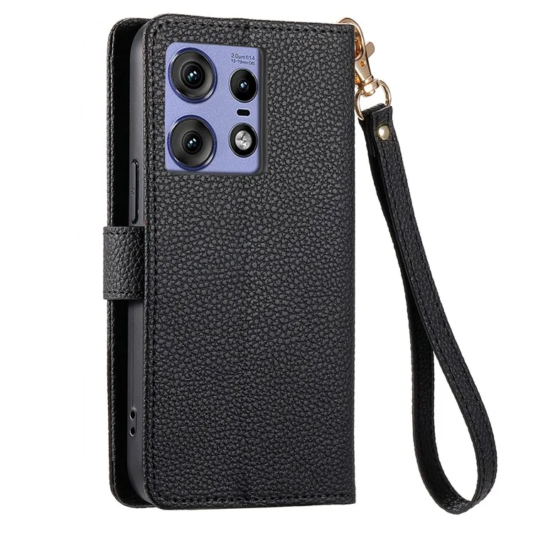 For Motorola Edge 50 Pro 5G Case Zipper Pocket Purse RFID Blocking Leather Phone Cover - Black