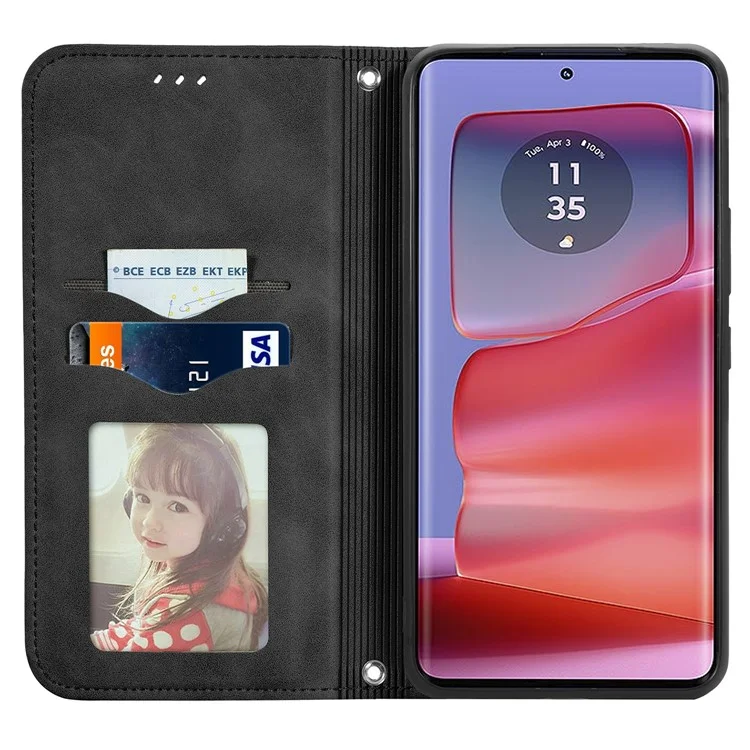 For Motorola Edge 50 Pro 5G Case PU Leather Card Holder Magnetic Closing Phone Cover - Black