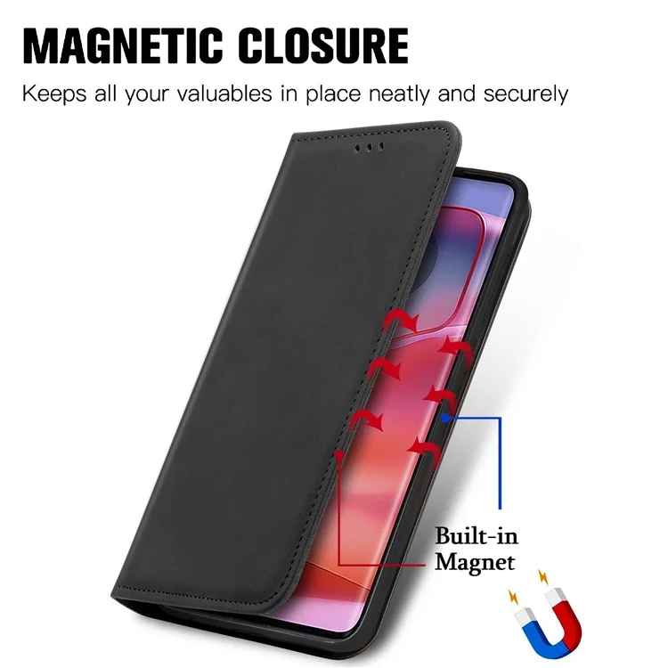 For Motorola Edge 50 Pro 5G Case PU Leather Card Holder Magnetic Closing Phone Cover - Black