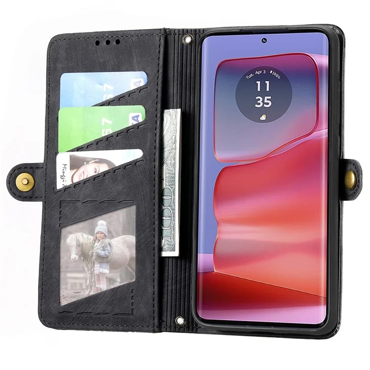 Para Motorola Edge 50 Pro 5G Funda Zipper Wallet Geometry Leather Phone Cover - Negro