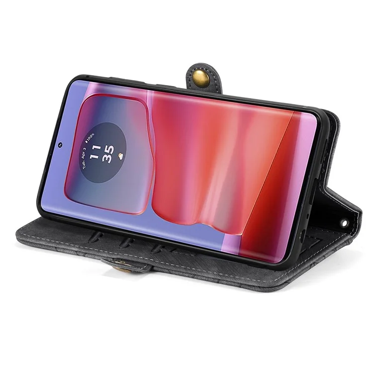 Para Motorola Edge 50 Pro 5G Funda Zipper Wallet Geometry Leather Phone Cover - Negro
