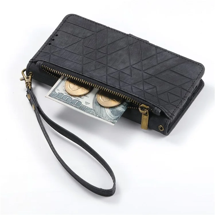 Para Motorola Edge 50 Pro 5G Funda Zipper Wallet Geometry Leather Phone Cover - Negro