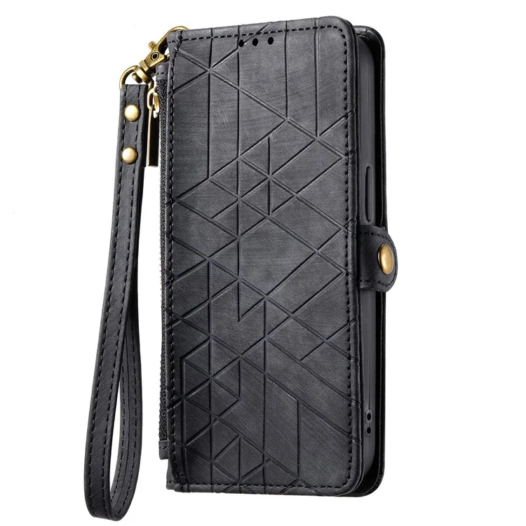 Para Motorola Edge 50 Pro 5G Funda Zipper Wallet Geometry Leather Phone Cover - Negro