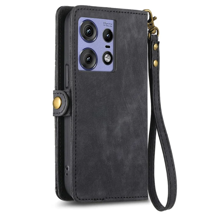 Para Motorola Edge 50 Pro 5G Funda Zipper Wallet Geometry Leather Phone Cover - Negro