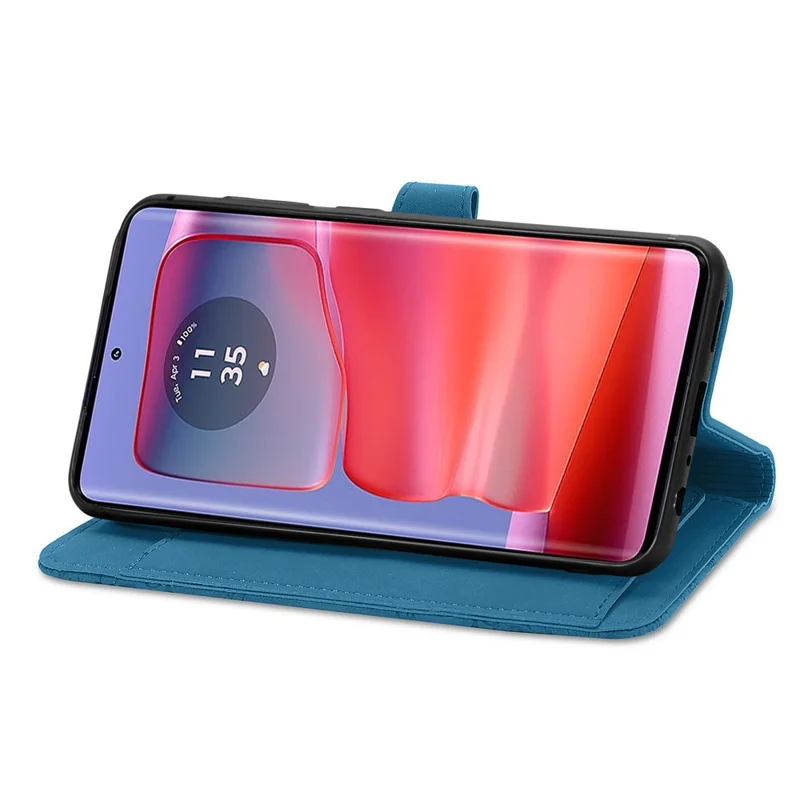 For Motorola Edge 50 Pro 5G Zipper Wallet Case with Strap Flower Imprint PU Leather Phone Cover - Blue