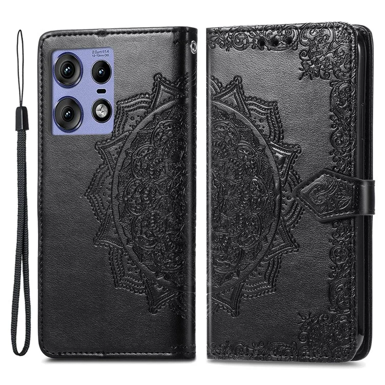 For Motorola Edge 50 Pro 5G Case Mandala Flower Leather Phone Cover with 3 Card Slots - Black