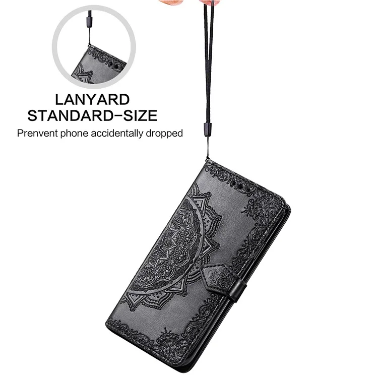 For Motorola Edge 50 Pro 5G Case Mandala Flower Leather Phone Cover with 3 Card Slots - Black
