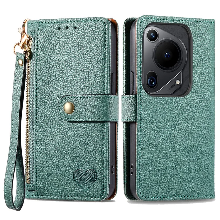 Per Huawei Pura 70 Ultra Case RFID Blocking Card Slots PU Leather Zipper Phone Cover - Verde
