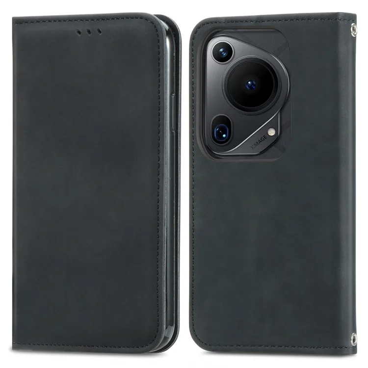 Für Huawei Pura 70 Ultra Case Retro Leder Magnetverschluss Stoßfeste Handyhülle - Schwarz