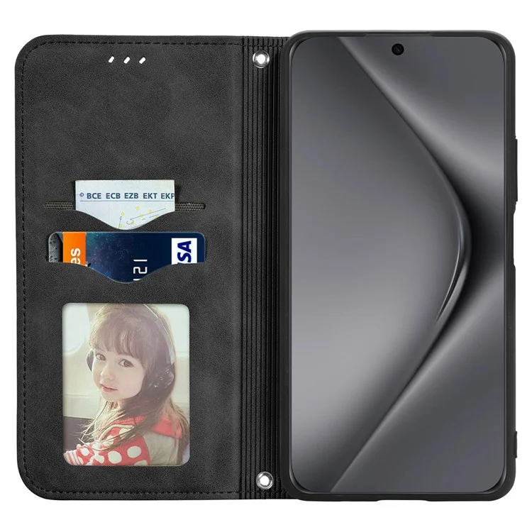 Für Huawei Pura 70 Ultra Case Retro Leder Magnetverschluss Stoßfeste Handyhülle - Schwarz