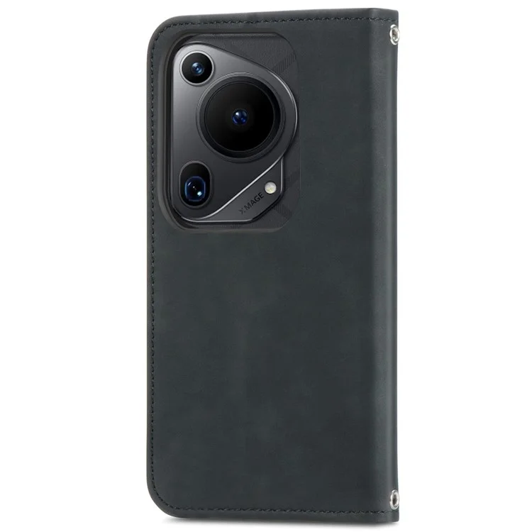 Für Huawei Pura 70 Ultra Case Retro Leder Magnetverschluss Stoßfeste Handyhülle - Schwarz