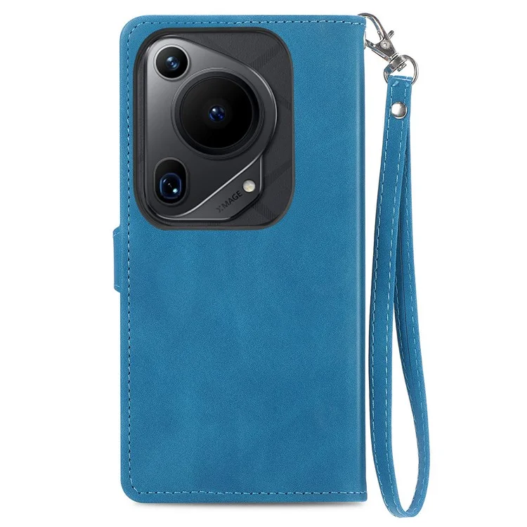 Para Huawei Pura 70 Ultra Case Stand Zipper Wallet Flower Phone Leather Cover - Azul