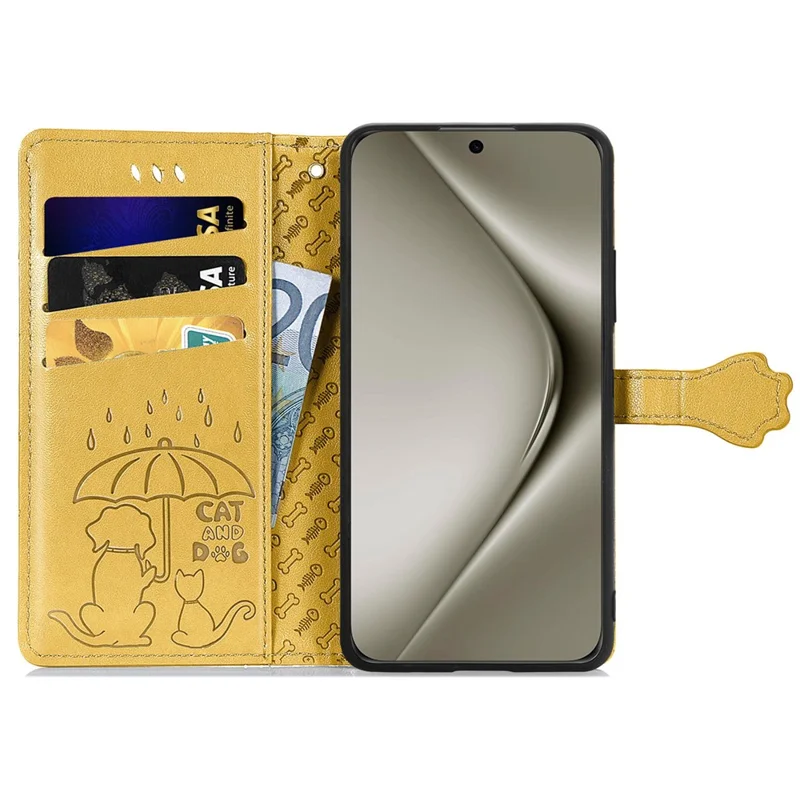 For Huawei Pura 70 Pro / Pura 70 Pro+ Case Leather Wallet Cover Cute Cat Dog Pattern - Yellow