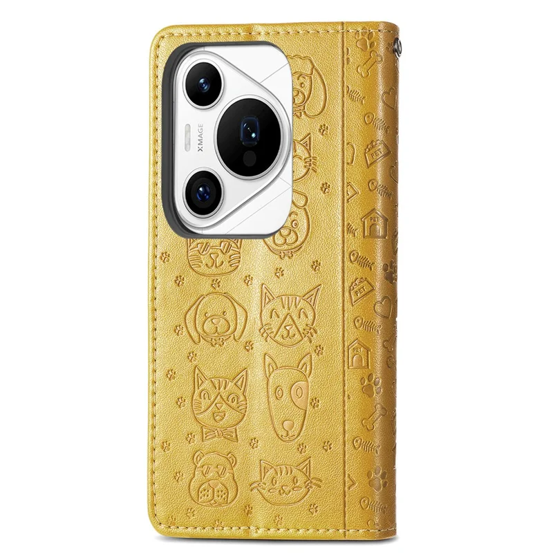 For Huawei Pura 70 Pro / Pura 70 Pro+ Case Leather Wallet Cover Cute Cat Dog Pattern - Yellow