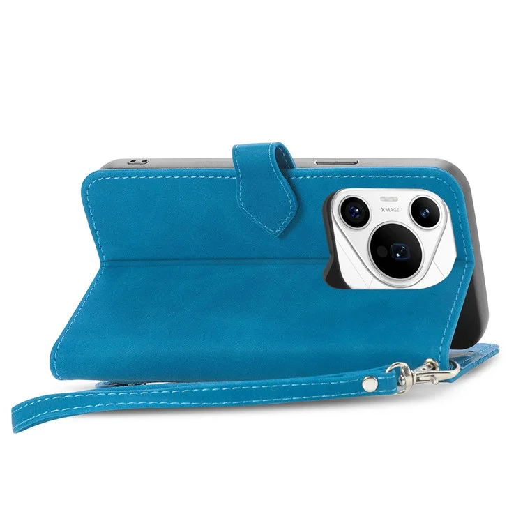 Per Huawei Pura 70 Pro / Pura 70 Pro+ Case Zipper Pocket Wallet Leather Flower Phone Cover - Blue