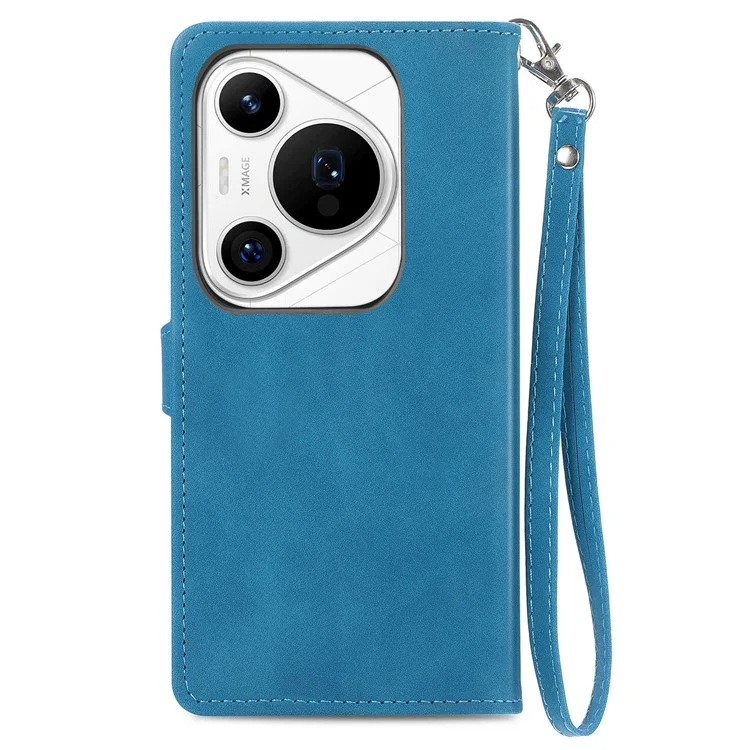 Per Huawei Pura 70 Pro / Pura 70 Pro+ Case Zipper Pocket Wallet Leather Flower Phone Cover - Blue