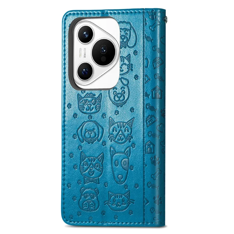 Pour Huawei Pura 70 Étui Mignon Chat Chien Imprimé Cuir PU Flip Phone Cover - Bleu