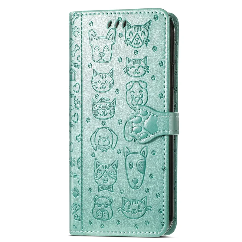 For Huawei Pura 70 Case Cute Cat Dog Imprinted PU Leather Flip Phone Cover - Green