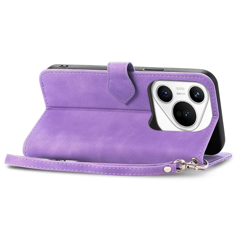 Para o caso Pura 70 da Huawei Capa de couro com estampa de flor à prova de choque com zíper e carteira - Roxo claro