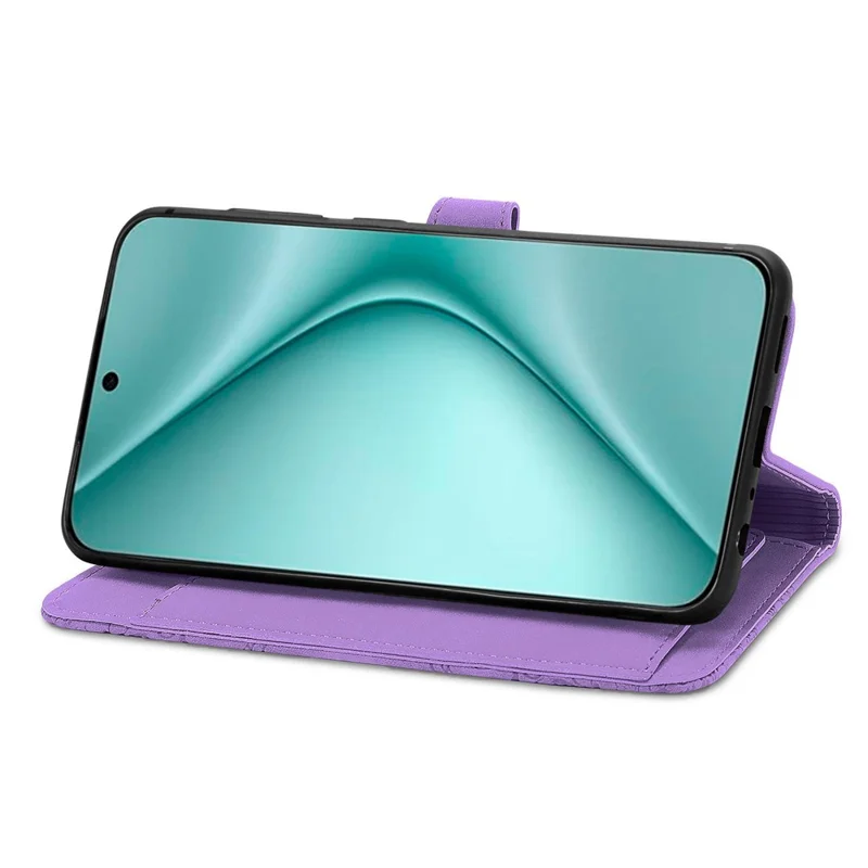 Para o caso Pura 70 da Huawei Capa de couro com estampa de flor à prova de choque com zíper e carteira - Roxo claro