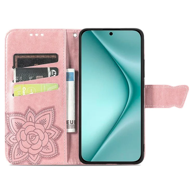 For Huawei Pura 70 Case Card Holders Butterfly Pattern PU Leather Phone Cover - Rose Gold