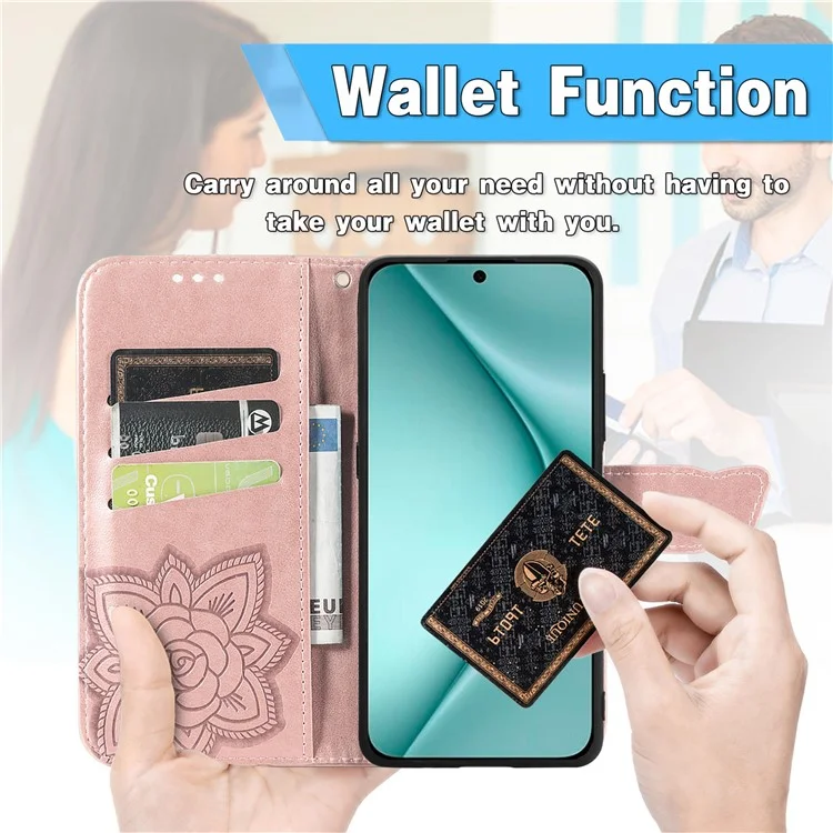 For Huawei Pura 70 Case Card Holders Butterfly Pattern PU Leather Phone Cover - Rose Gold