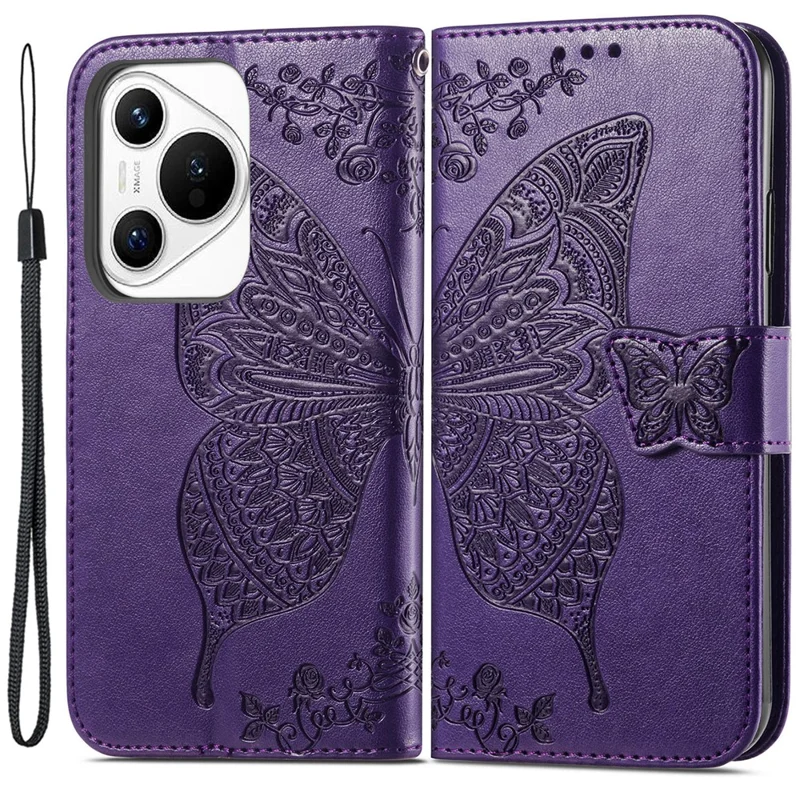 Für Huawei Pura 70 Case Kartenetui Schmetterling Muster PU Leder Handyhülle - Dunkel Lila